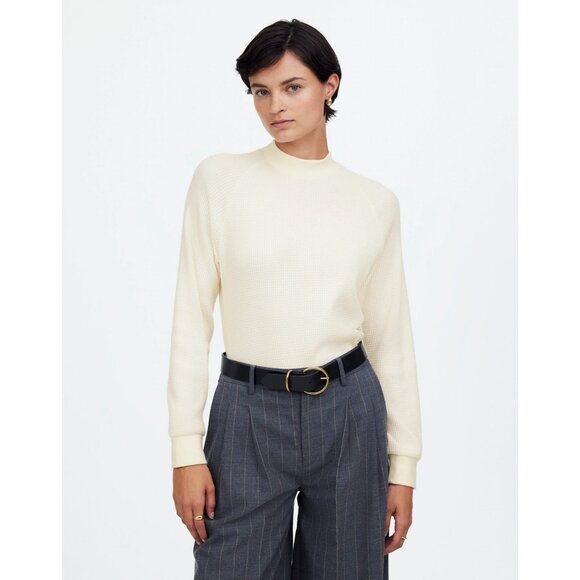 Madewell Sweaters - NWT Madewell Waffle Knit Cream Long Sleeve Top XXS Cotton Blend Women